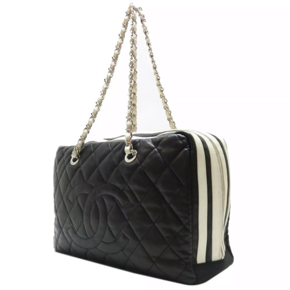 CHANEL Black White Camera Case Chain Shoulder Handbag Quilted Lambskin Leather - Picture 2 of 9